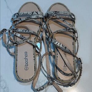 Boohoo Multi-Strap Snake Print Sandals